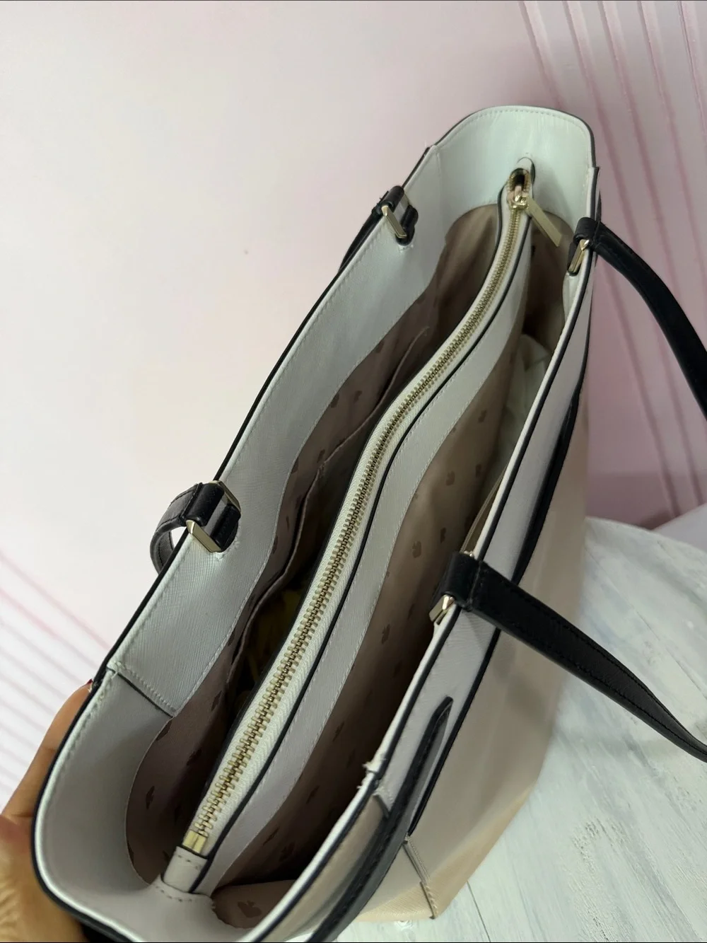kate spade Beige, White & Black Colorblock Tote